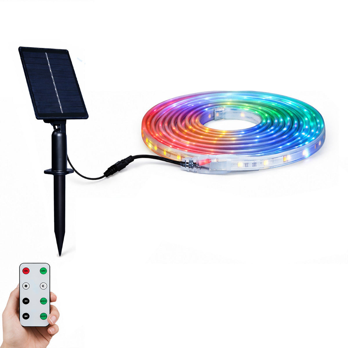 BANDE LED SOLAIRE RGB 5 MÈTRES AVEC TÉLÉCOMMANDE MULTICOLORE RGB EXTÉRIEURE ET-31610