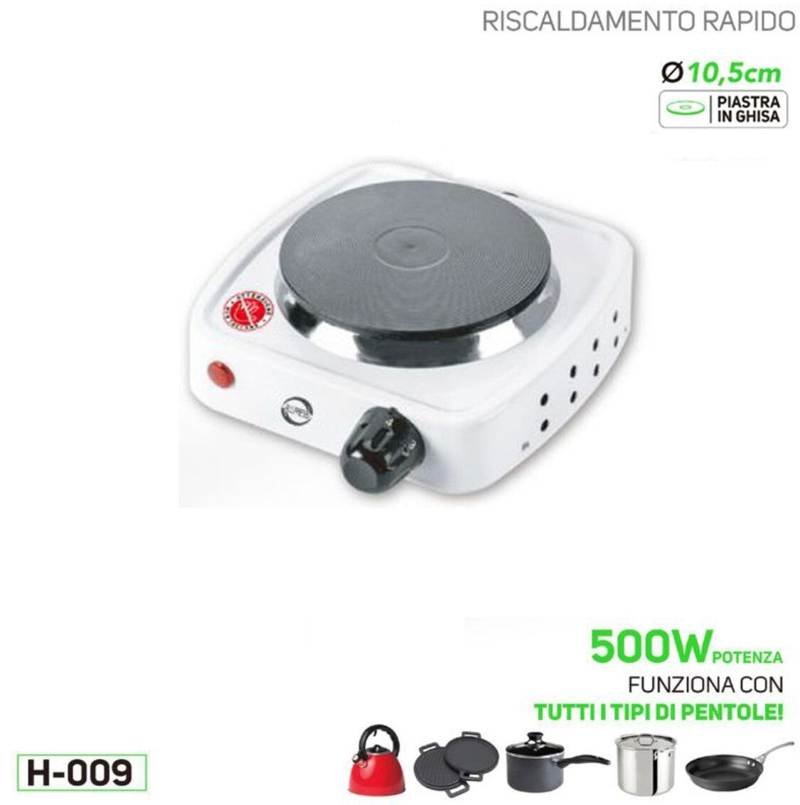 FORNELLO IN GHISA ELETTRICO SINGOLO PORTATILE 500W PIASTRA ELETTRICA H-009