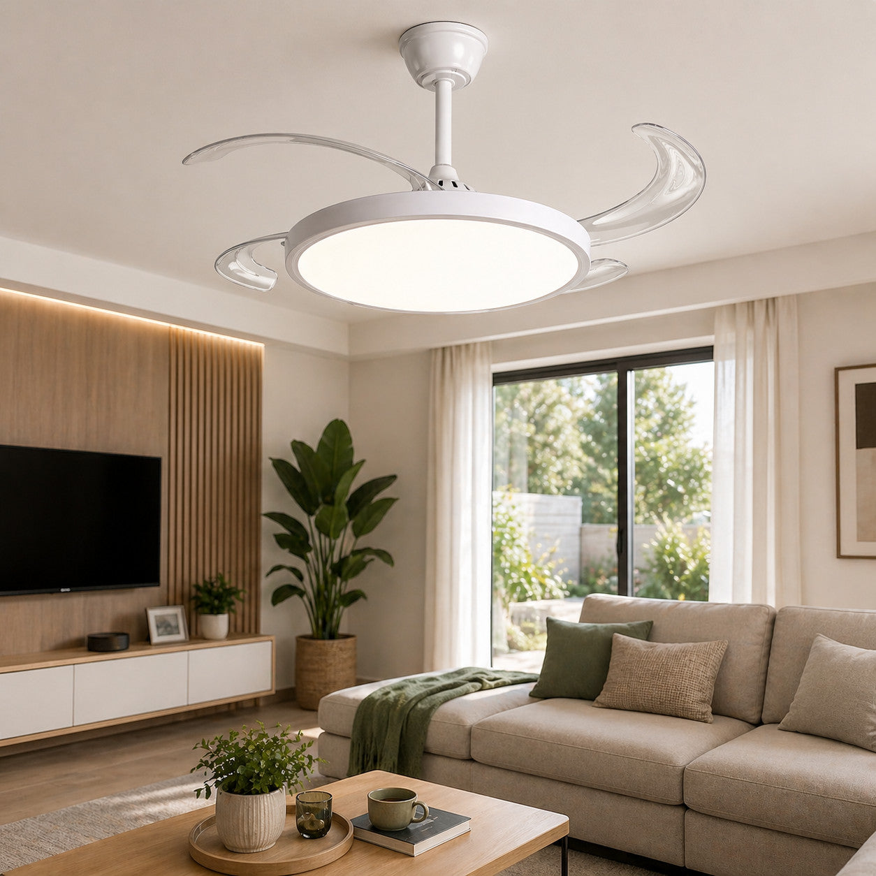 VENTILATEUR DE PLAFOND LUMIÈRE LED 80W PALES RÉTRACTABLES 48" TÉLÉCOMMANDE SJ-198 CB001