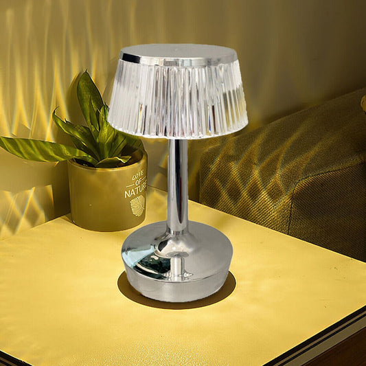 LAMPE DE TABLE LED RECHARGEABLE TACTILE INTÉRIEURE EFFET CRISTAL ARGENTÉ