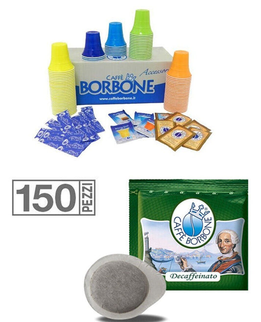 150 CAPSULES CAFÉ BORBONE MÉLANGE DÉCA VERT ESE 44 MM AVEC KIT ACCESSOIRES GUSTO