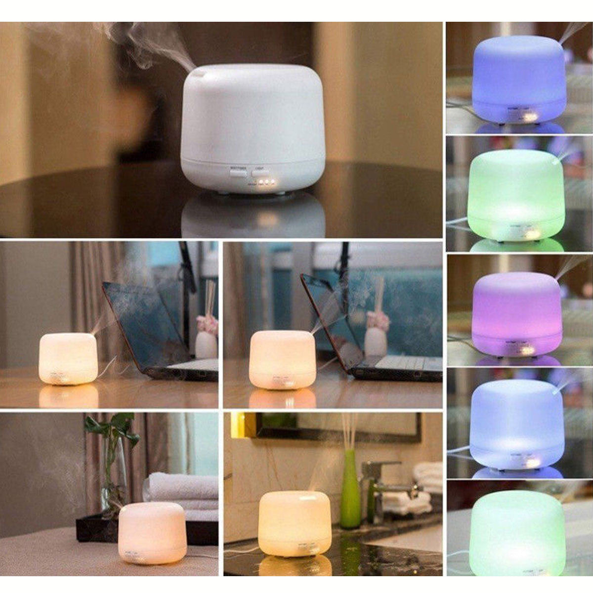 AROMATHÉRAPIE 7 LED HUMIDIFICATEUR À ULTRASONS PURIFICATEUR 500ML DIFFUSEUR D'ARÔMES