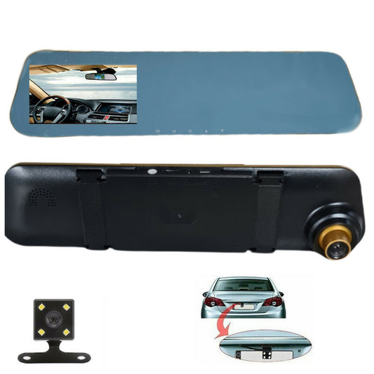 RÉTROVISEUR MONITEUR DVR ENREGISTREUR CAMÉRA DE RECUL 2 CAMÉRAS DE VOITURE OR