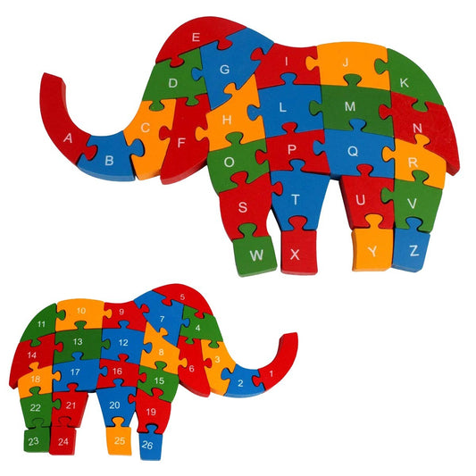 PUZZLE 3D EN BOIS JEU ÉDUCATIF CHIFFRES LETTRES ENFANTS FORME ÉLÉPHANT 52270