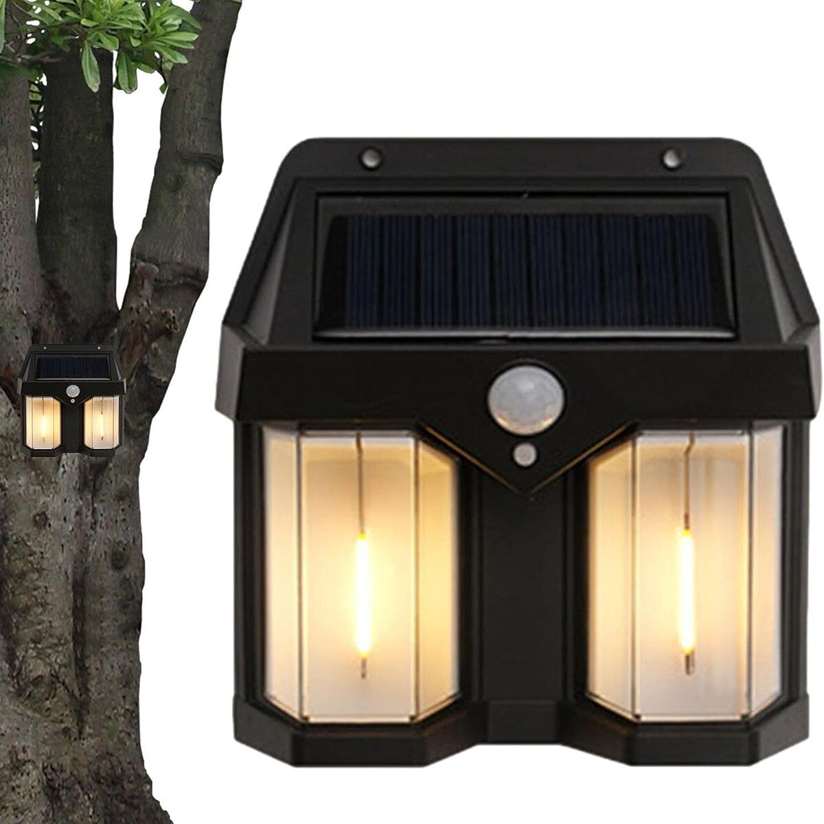 APPLIQUE SOLAIRE MURALE EXTÉRIEURE ÉTANCHE DOUBLE LED CAPTEUR CRÉPUSCULAIRE