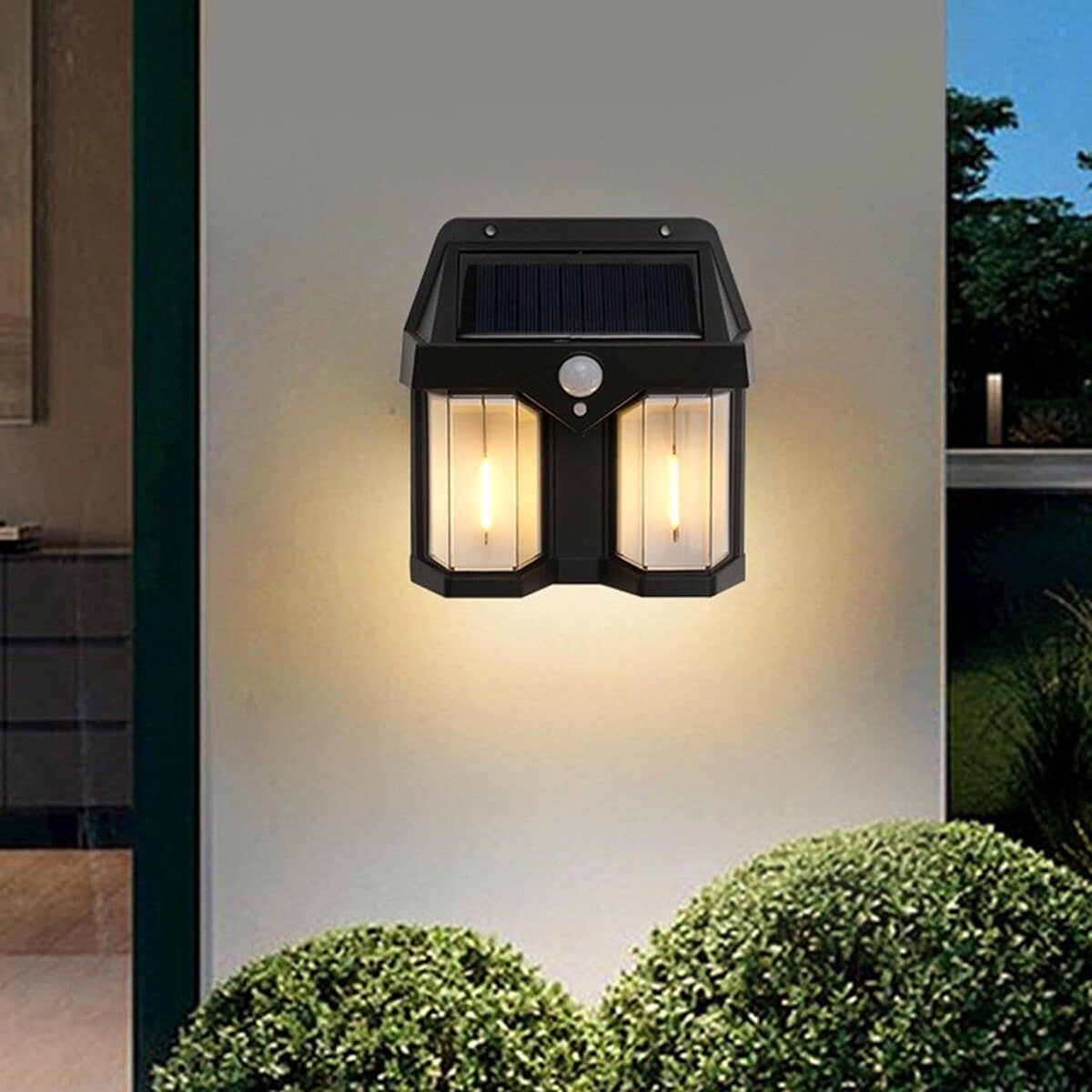 APPLIQUE SOLAIRE MURALE EXTÉRIEURE ÉTANCHE DOUBLE LED CAPTEUR CRÉPUSCULAIRE