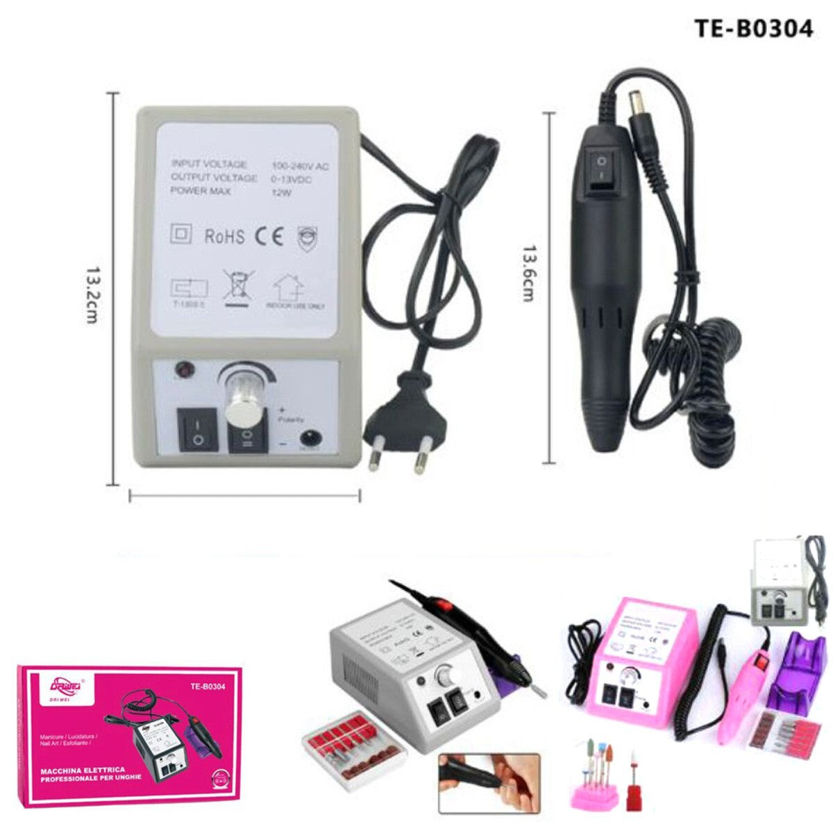 FRAISE À ONGLES ÉLECTRIQUE PROFESSIONNELLE 12W MANUCURE PÉDICURE 1 PRISE JACK NAIL TE-B0304