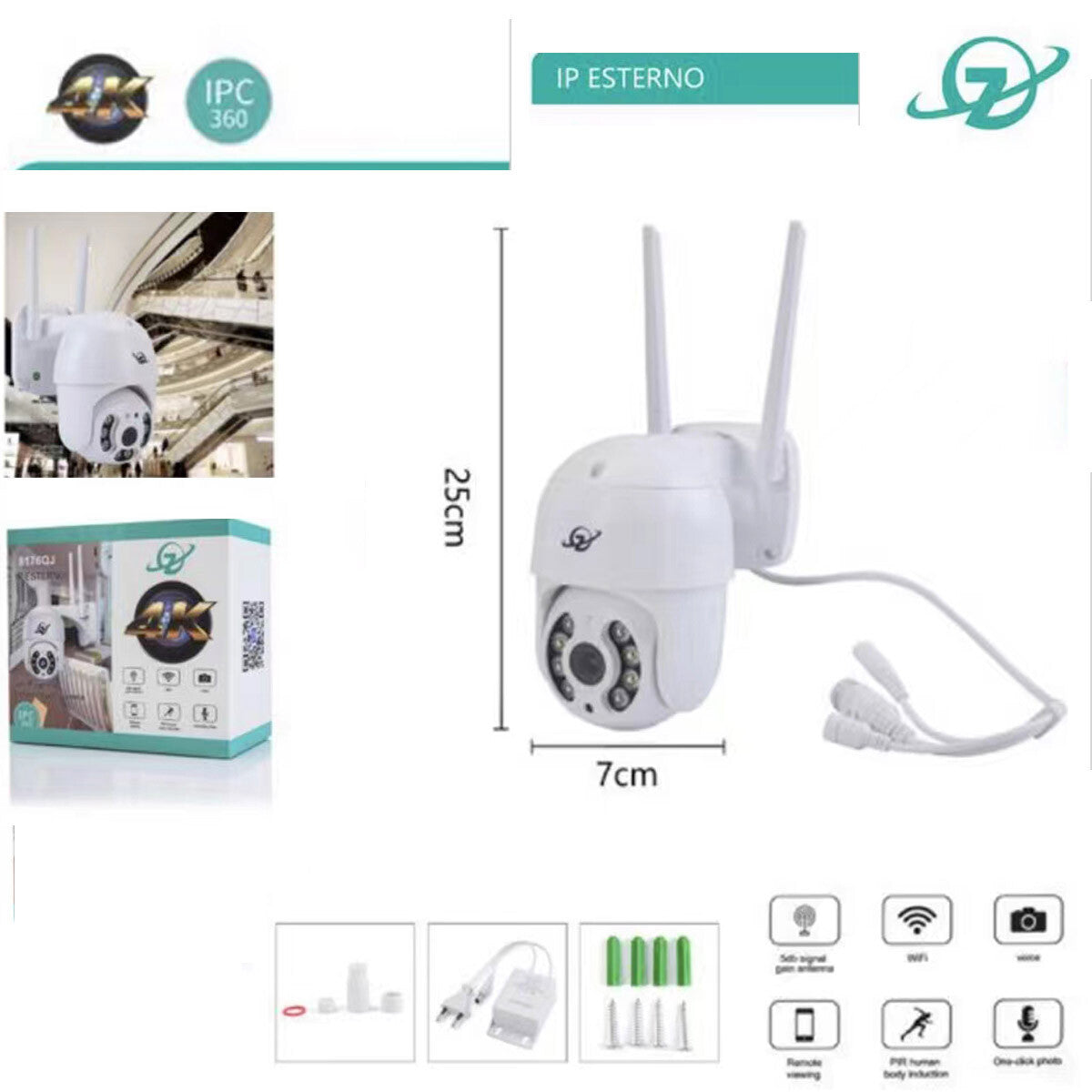 CAMÉRA IP CAM WIFI CAMÉRA DÔME SANS FIL EXTÉRIEURE SD 2MP PTZ HD 8 LED 8176QJ