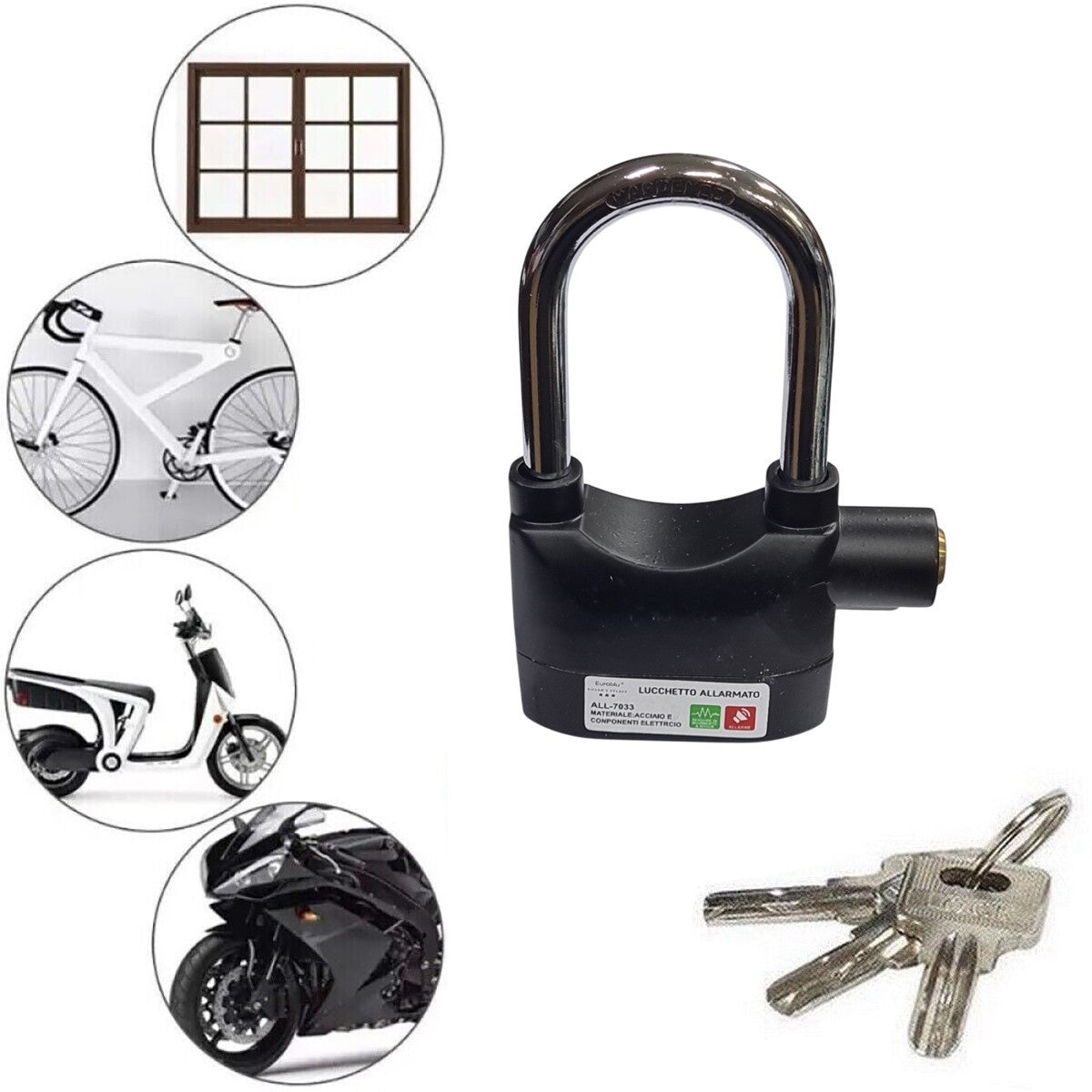 ALARME ANTIVOL BLOQUE-DISQUE SONORE MOTO SCOOTER CADENAS 110DBA 70MM ALL7033L