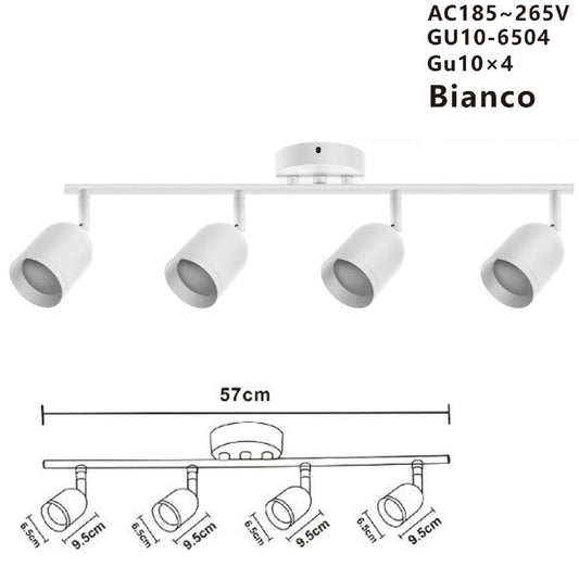APPLIQUE 4 FARETTI 6.5*9.5CM SOFFITTO PLAFFONIERA ORIENTABILI GU10 LED BIANCO 04