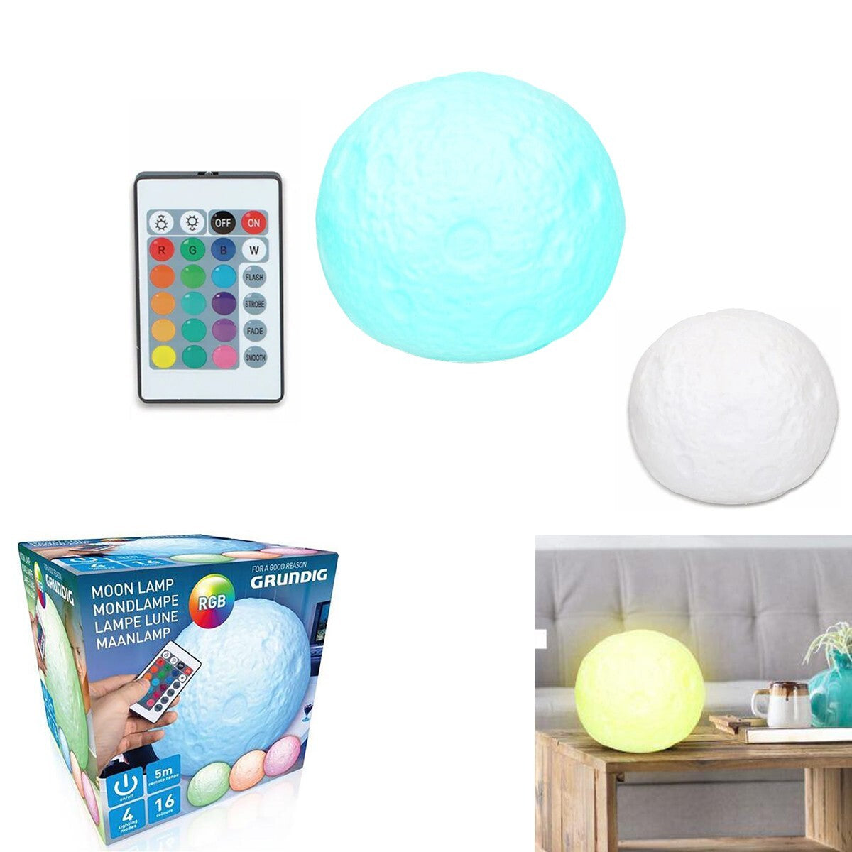 LAMPADA DA TAVOLO LUNA LUCE LED RGB CON TELECOMANDO MOON LAMP 11,5CM A BATTERIA