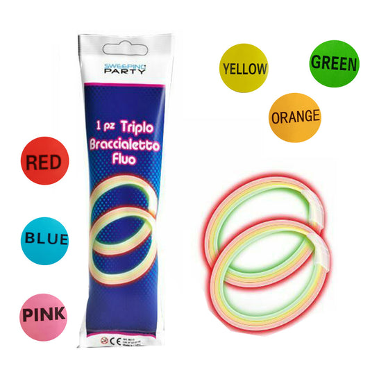 KIT 6 BRACELETS LUMINEUX TRIPLE STARLIGHT FÊTES FLUO FLUORESCENTES