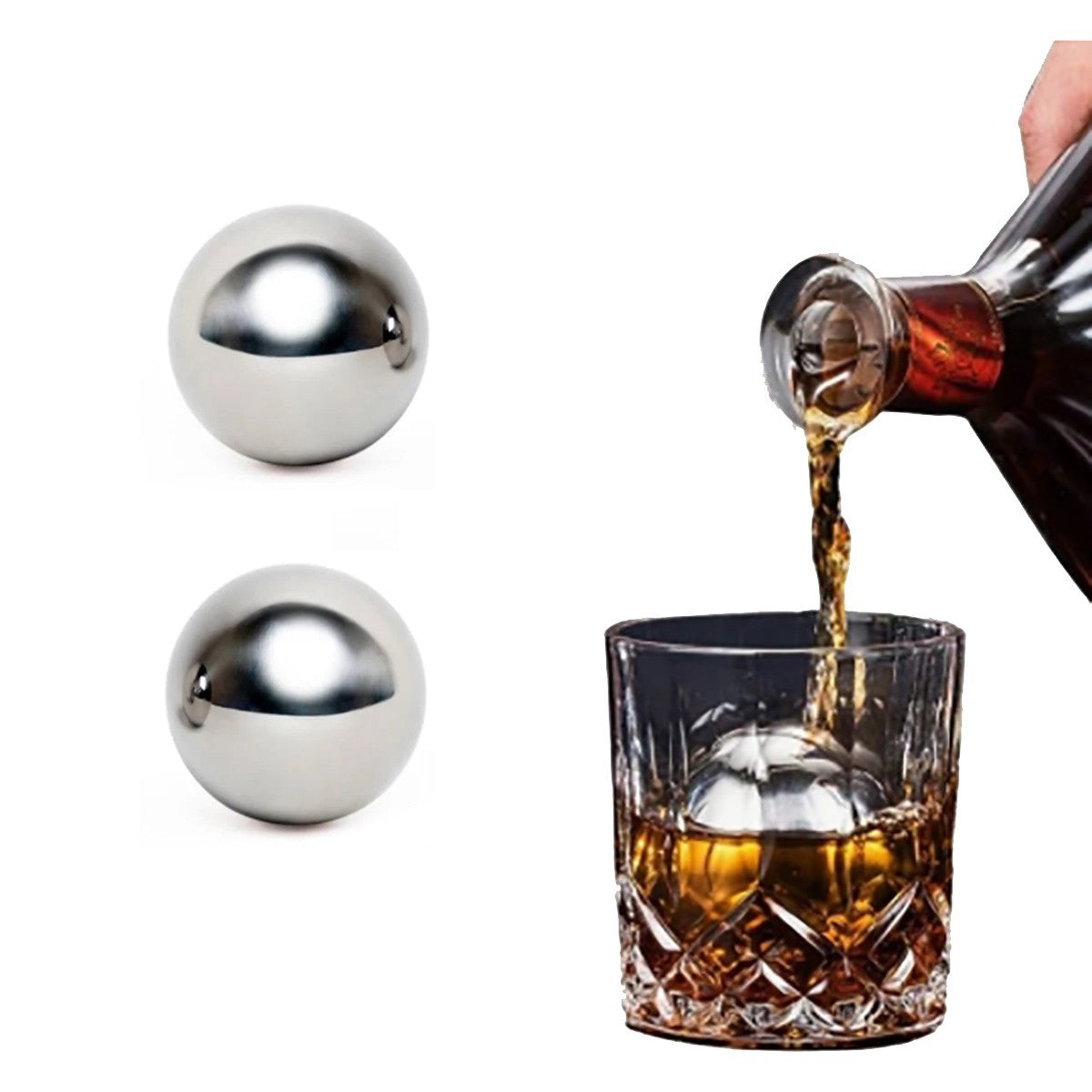 SET 2 SFERE ACCIAIO REFRIGERANTI GHIACCIO DRINK WHISKY BIBITE SFERA 38MM INOX