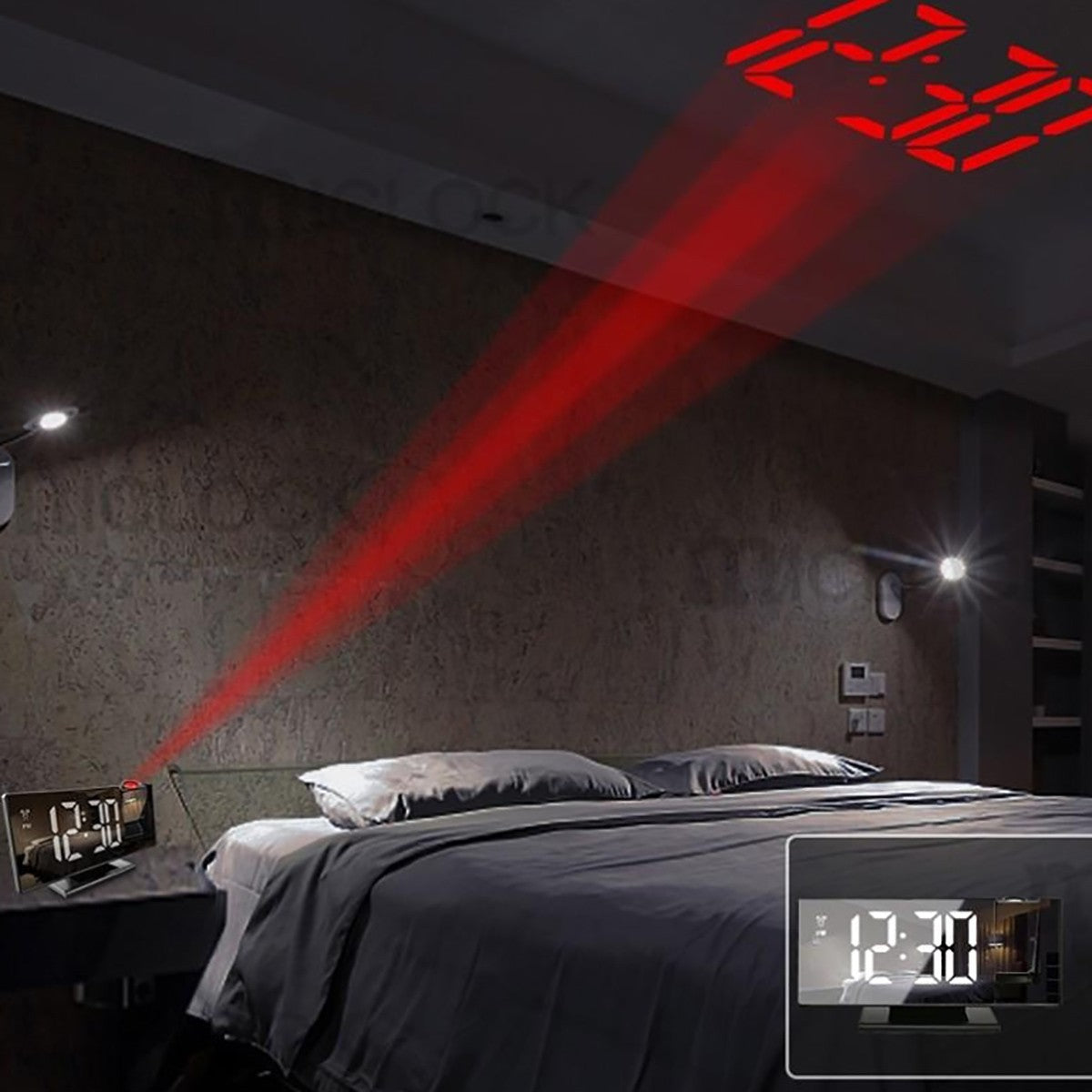 OROLOGIO PROIETTORE SPECCHIATO LED SVEGLIA DISPLAY LCD ELETTRICO DIGITALE ORARIO