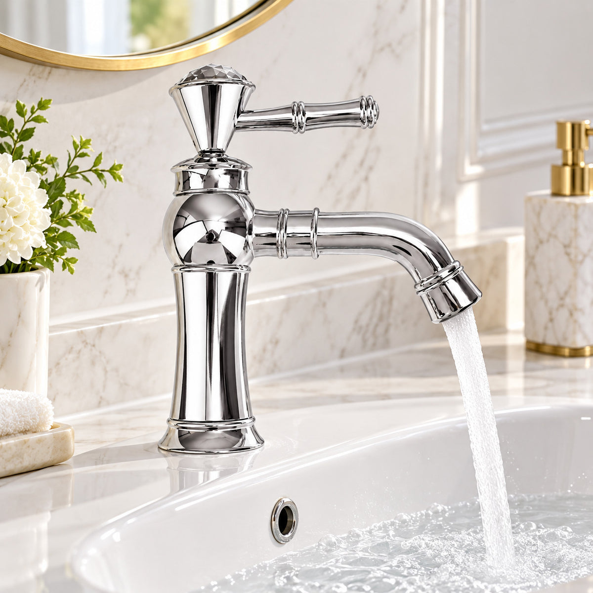 RUBINETTO BAGNO CASA STILE ANTICO DIAMANTE MISCELATORE LAVANDINO CROMATO 2303