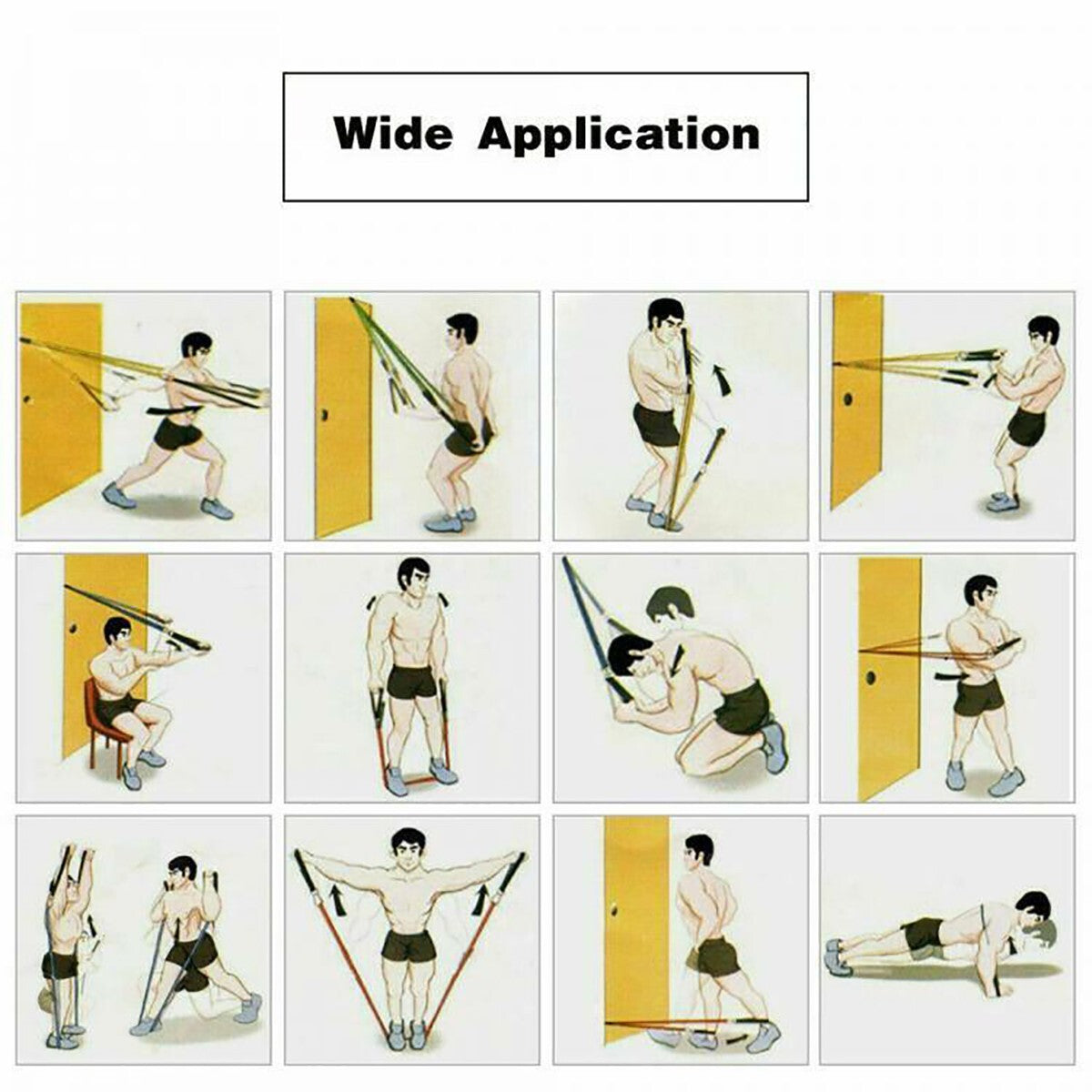 KIT 10 FASCE BANDE ELASTICHE ELASTICI FITNESS PALESTRA RESISTENZA MANIGLIE FORZA