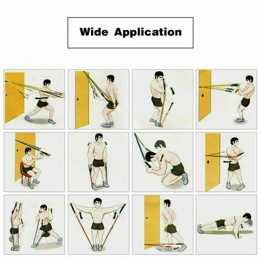 KIT 10 BANDES ÉLASTIQUES DE RÉSISTANCE FITNESS MUSCULATION AVEC POIGNÉES FORCE