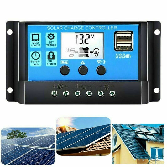 RÉGULATEUR DE CHARGE PANNEAU SOLAIRE CONTRÔLEUR 12V/24V 10A BATEAU CAMPING-CAR VOITURE