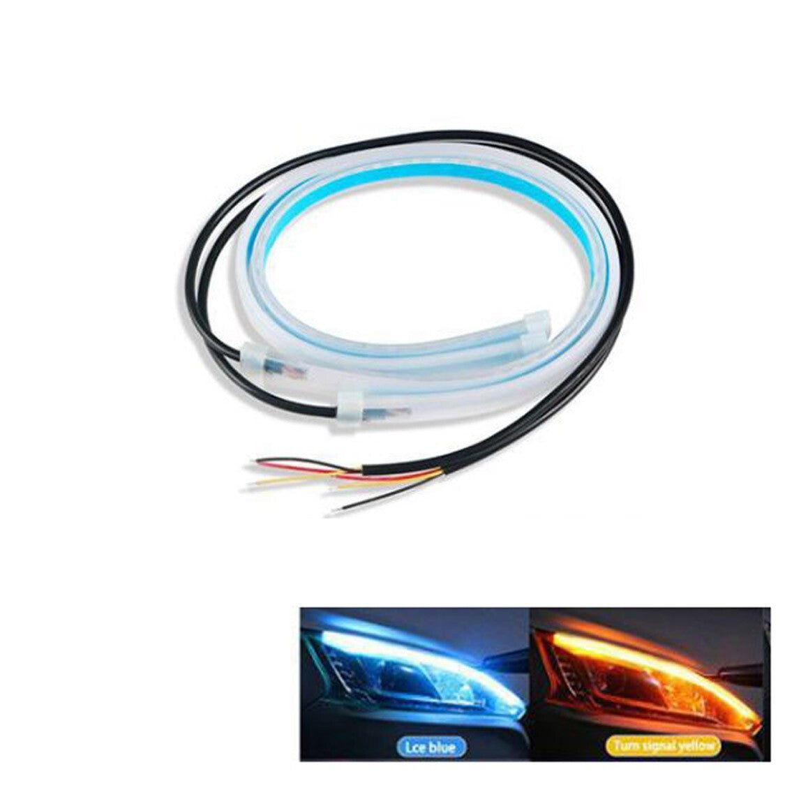 BANDE DE PHARE DE VOITURE LED TUBE NÉON 12V FLEXIBLE 60CM BLEU GLACÉ JAUNE AMBRE 03041