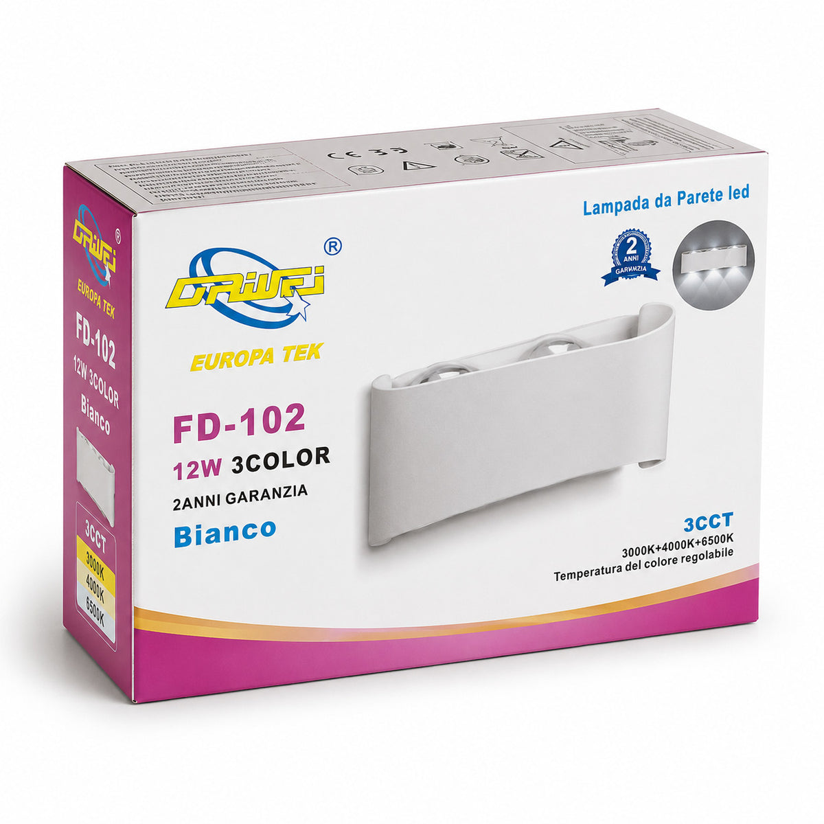 APPLIQUE LED 12W ESTERNO LAMPADA PARETE BIANCA IP65 3000K 4000K 6000K ET-31673
