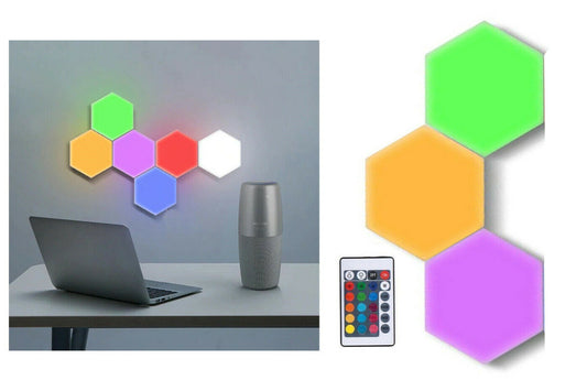 LOT DE 3 APPLIQUES MURALES HEXAGONALES RVB AVEC TÉLÉCOMMANDE MULTICOLORE TEB0383