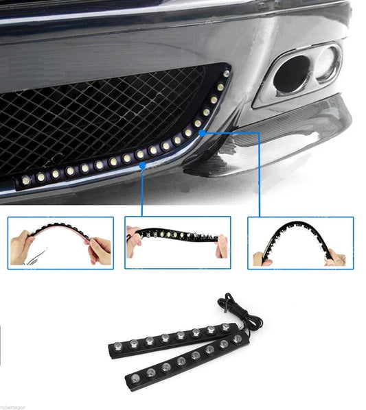 PAIRE DE BANDES LUMINEUSES FLEXIBLES VOITURE 12 LED HAUTE LUMINOSITÉ ADHÉSIVES ÉTANCHES BLANCHES