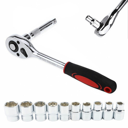 12 CLÉS À DOUILLE HEXAGONALES 1/2" CLIQUET RALLONGE DOUILLES RÉVERSIBLE 8-24MM