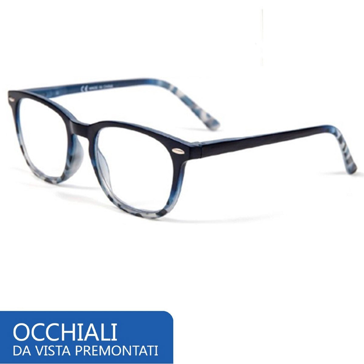 OCCHIALI VISTA LENTI GRADUATE LETTURA MONTATURA UOMO +2.0 GRADI AZZURRO ZEBRATO