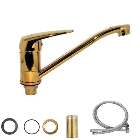 RUBINETTO MISCELATORE DORATO ORO LAVELLO ANTICO CUCINA KIT MONTAGGIO 7184