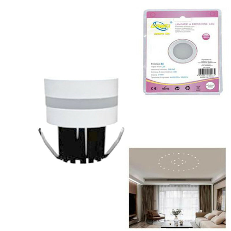 MINI SPOT LED 3W PLAFOND ROND ENCASTRABLE RESSORT 4CM LED BLANC FROID 6000K