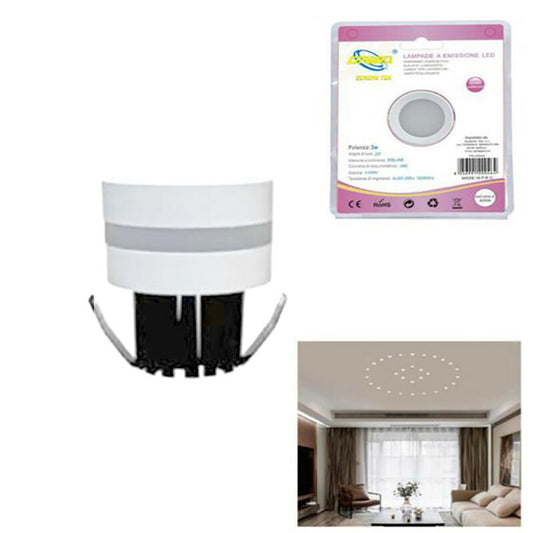 MINI SPOT LED 3W PLAFOND ROND ENCASTRABLE RESSORT 4CM LED BLANC FROID 6000K