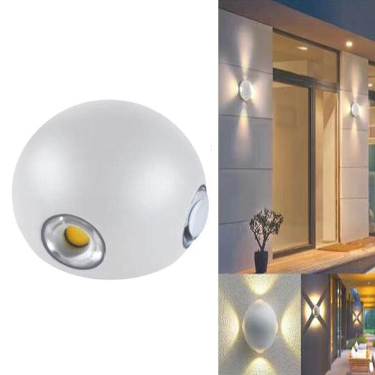 APPLIQUE LED 4 COB LAMPE MURALE RONDE BLANC FROID 6500K 12W EXTÉRIEUR FD-21*