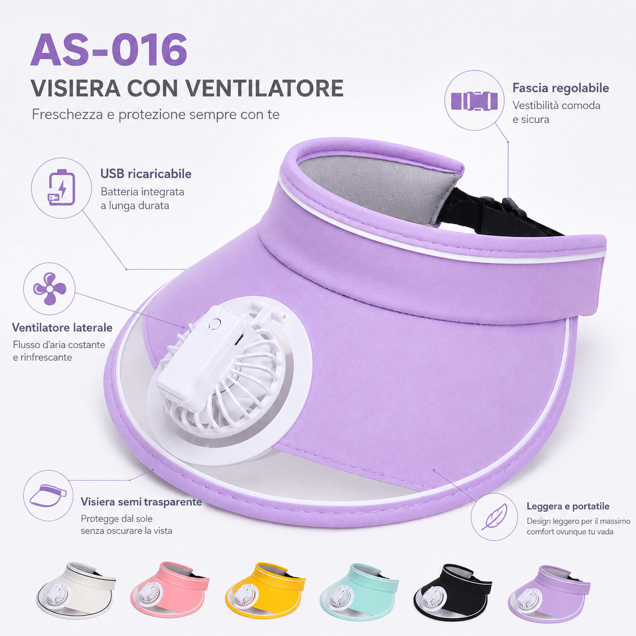 VISIÈRE PARE-SOLEIL VENTILATEUR USB RECHARGEABLE CHAPEAU PLAGE ÉTÉ AS-016