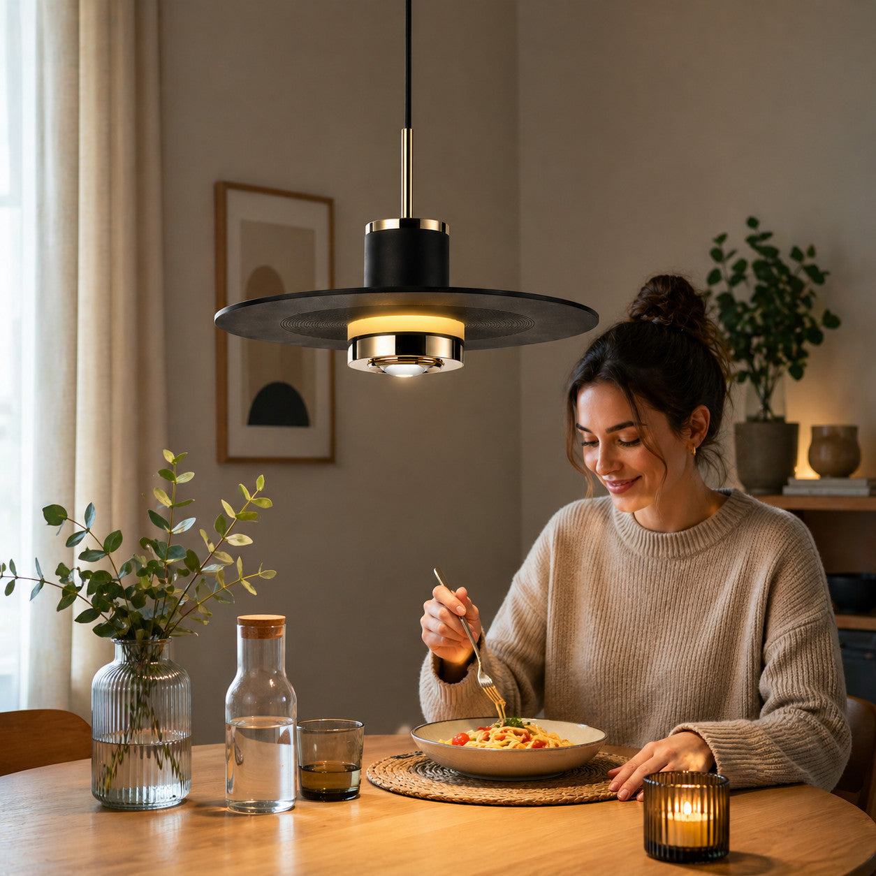 LAMPADARIO LED SOSPENSIONE MODERNO NERO ORO 10W DIMMERABILE CCT REGOLABILE LP022