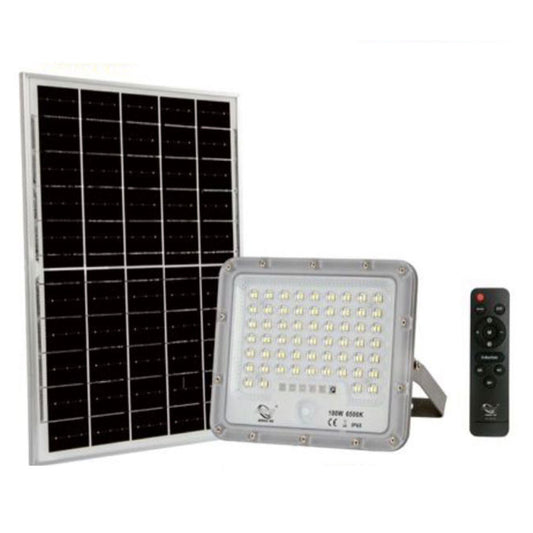 PROJECTEUR LED HAUTE LUMINOSITÉ PANNEAU SOLAIRE CRÉPUSCULAIRE TÉLÉCOMMANDE 100W