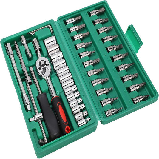 JEU DE DOUILLES ET D'EMBOUTS 46 PIÈCES 1/4" CR-V CLIQUET RALLONGE MALLETTE CTC-686
