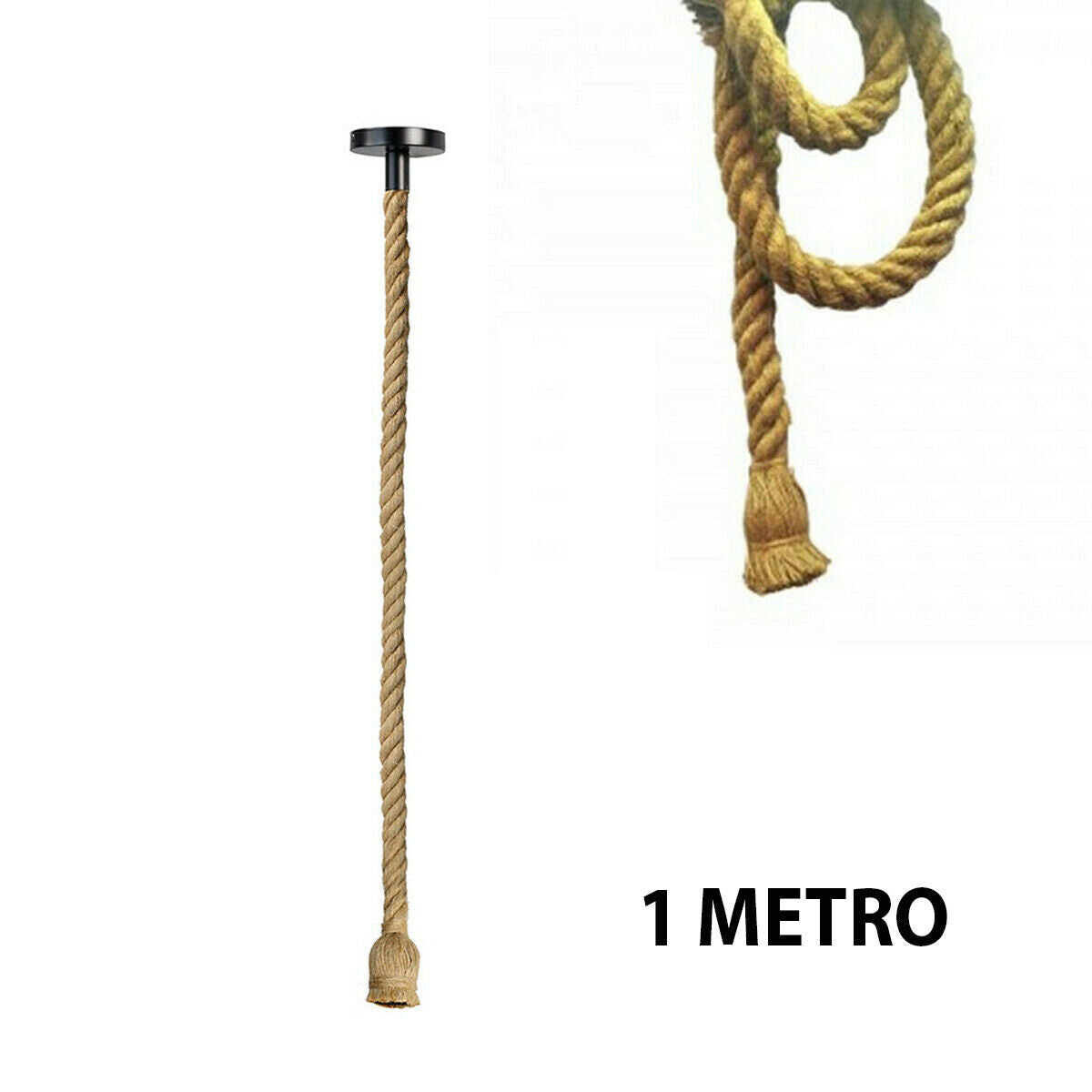 PORTALAMPADA LAMPADARIO SOFFITTO CORDA E27 EDISON PENDENTE NODO VINTAGE 1 MT