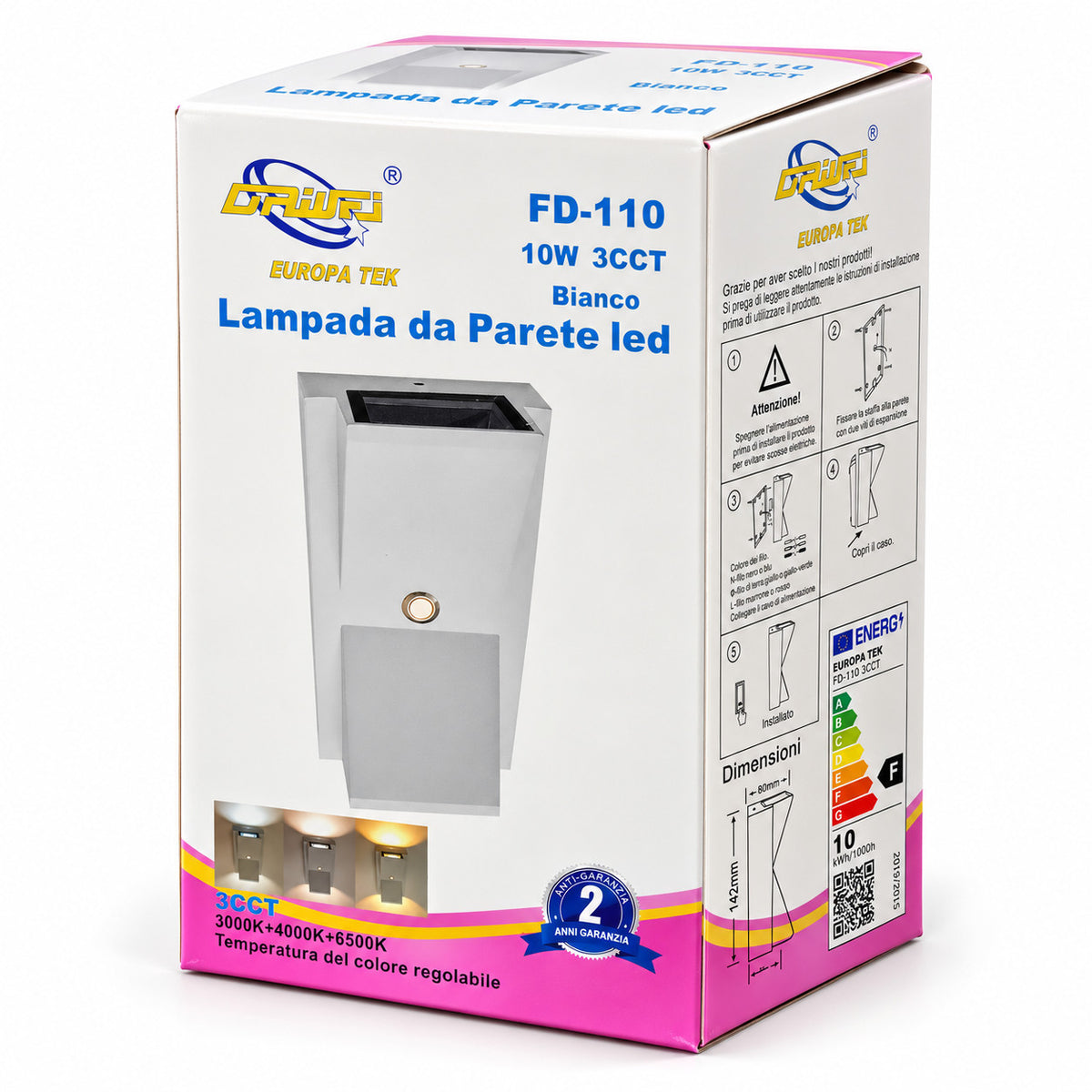 APPLIQUE LED 10W ESTERNO LAMPADA PARETE BIANCA IP65 3000K 4000K 6000K ET-31697