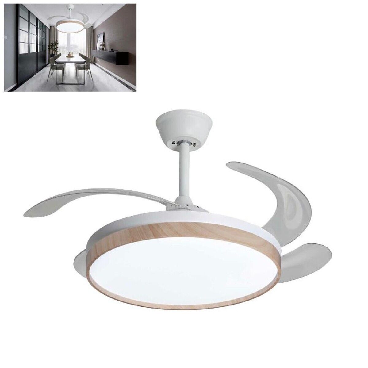 VENTILATORE SOFFITTO LUCE PALE SCOMPARSA 85W LEGNO LAMPADARIO SOSPENSIONE 50CM
