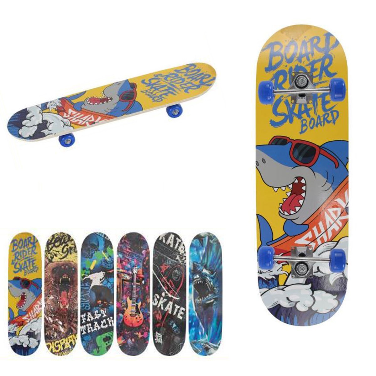 SKATEBOARD SKATE IN LEGNO FANTASIA COLORATO BAMBINI RAGAZZI 80CM 90460