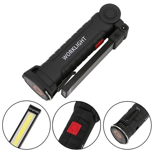 MINI TORCIA RICARICABILE LED COB MAGNETICA SNODATA LUCE LAMPADA LAVORO MECCANICO