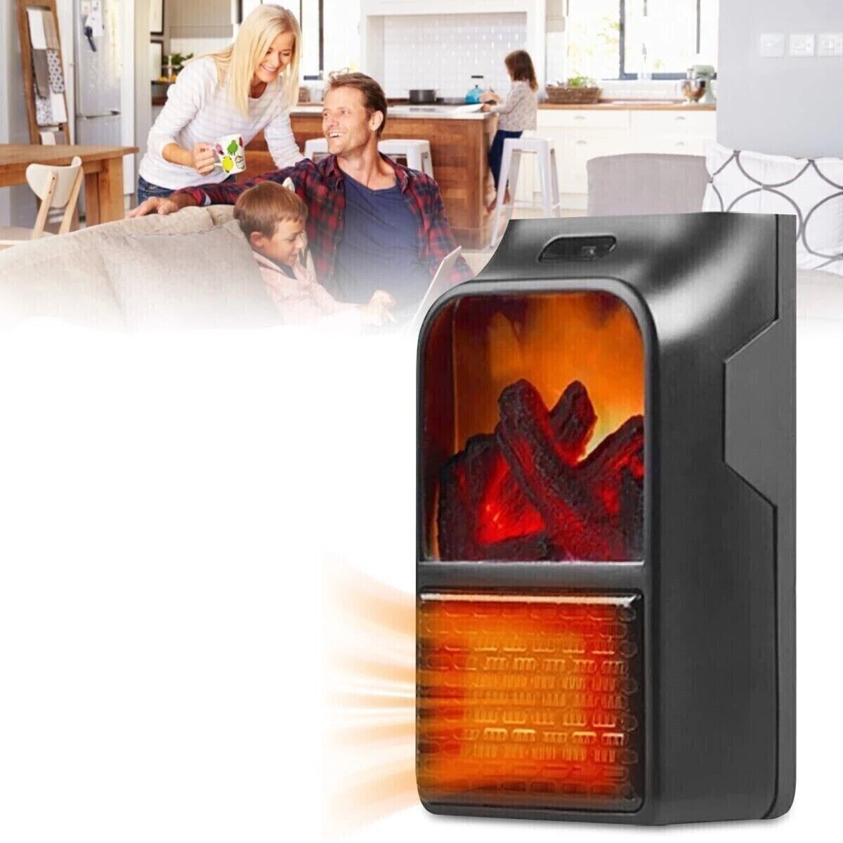 STUFA RISCALDATORE ELETTRICA CON FILO TERMOVENTILATORE 900W CAMINO FUOCO