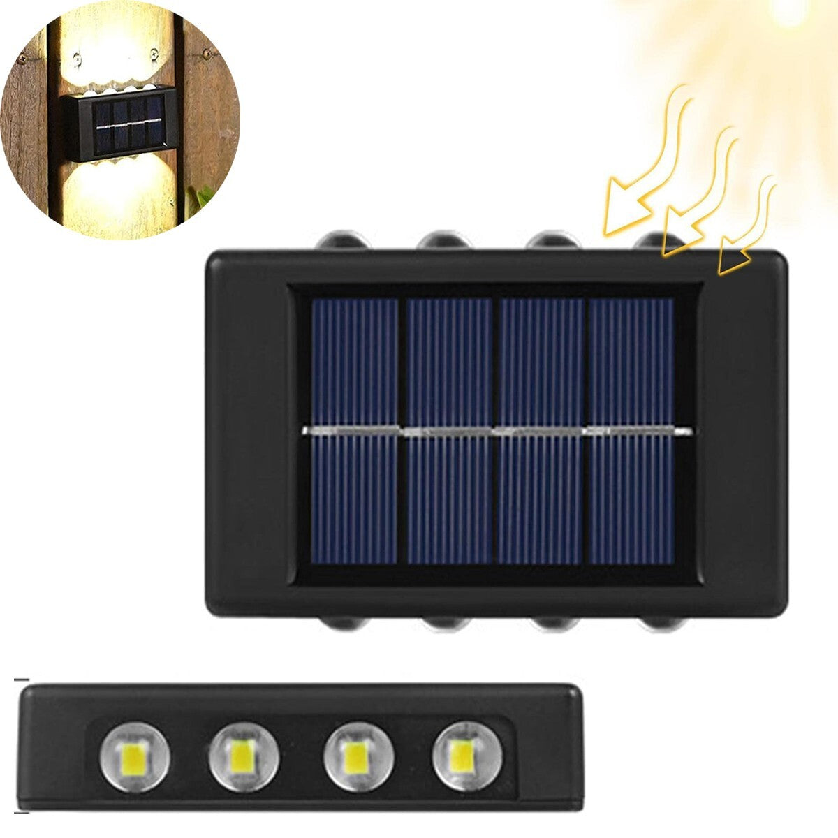 APPLIQUE LAMPE SOLAIRE 8 LED MUR MURAL IP65 BIDIRECTIONNEL JARDIN TE-B0568