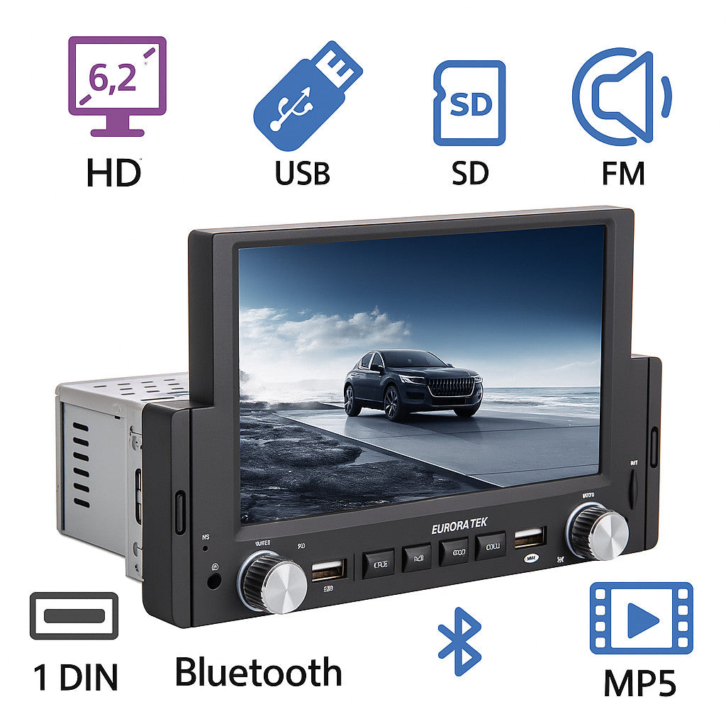 AUTORADIO 1 DIN 6.2" BLUETOOTH USB SD FM ÉCRAN MP5 4X60W RADIO VOITURE CTC-6060