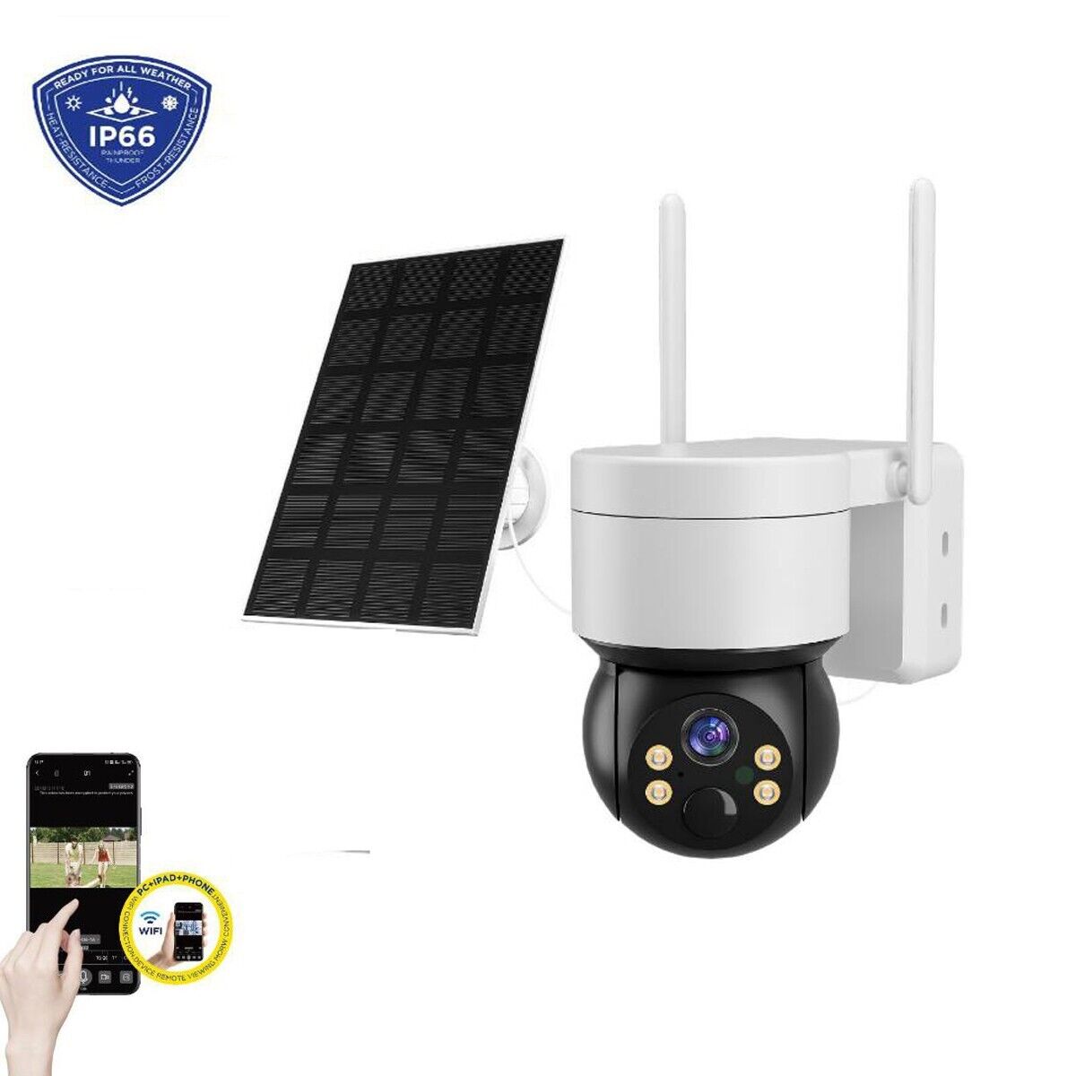 TELECAMERA VIDEOSORVEGLIANZA PANNELLO SOLARE WIFI SICUREZZA ALLARME JT-8258T