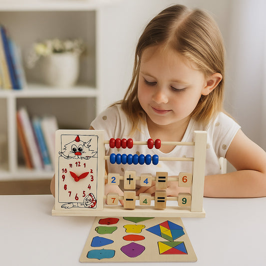 JEU ÉDUCATIF EN BOIS HORLOGE ABACUS CALCULATRICE ENFANTS MONTESSORI 19CM 07947