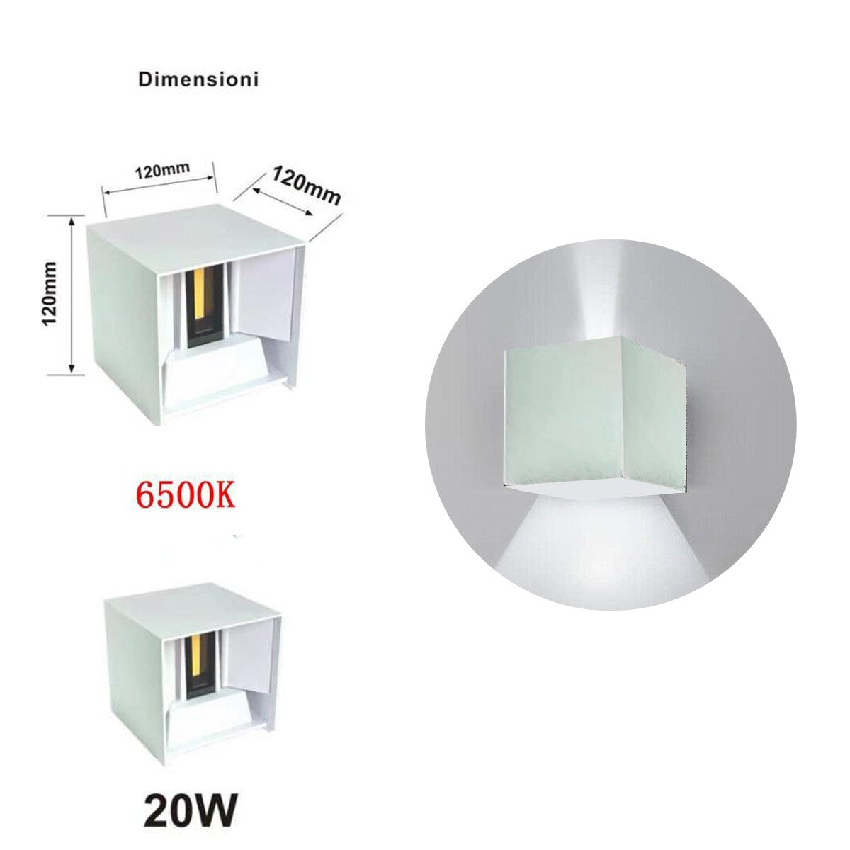 APPLIQUE MURALE LED COB 20W CARRÉE BLANC FROID INTÉRIEUR EXTÉRIEUR 18