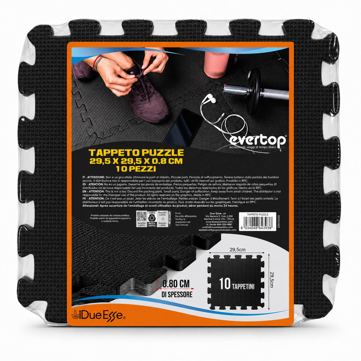 TAPIS PUZZLE 10 PIÈCES À EMBOÎTER 29,5X29,5X0,8CM EN MOUSSE EVA NOIR FITNESS