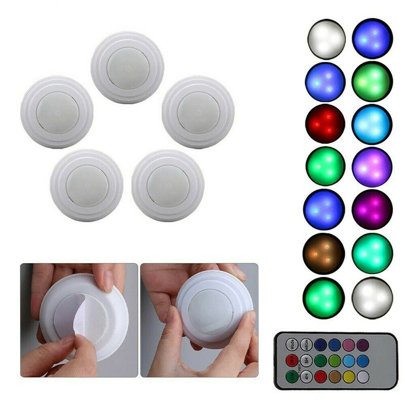 PACK DE 5 SPOTS LED RGB ADHÉSIFS SPOT DÉCORATIF MULTICOLORE TÉLÉCOMMANDE TEB0314