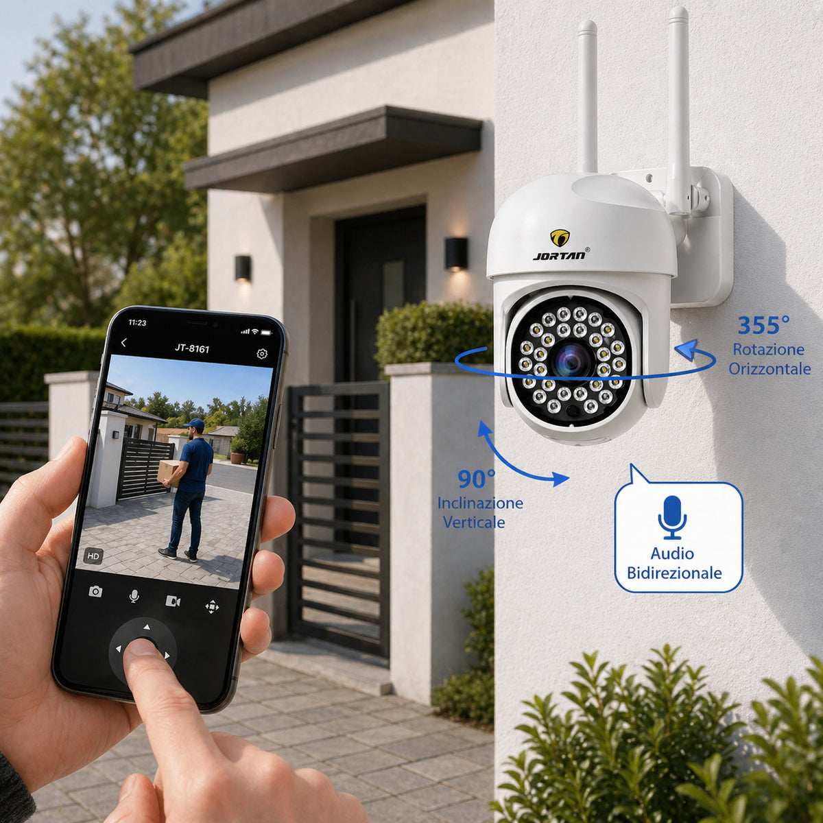 TELECAMERA WIFI ESTERNA FULL HD IP66 VISIONE NOTTURNA CONTROLLO REMOTO JT-8161